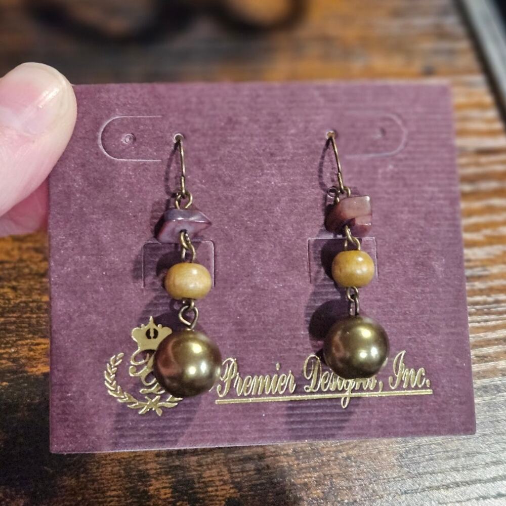 Premier Designs Deadstock Beaded Faux Pearl Dangle Earrings Boho NWT
